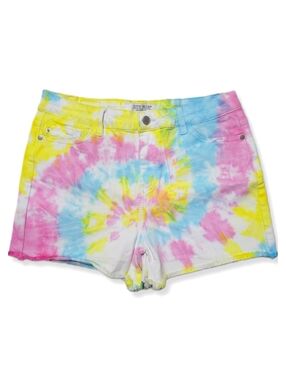 JUDY BLUE Nwot Swirl Multi Color Tie Dye Shorts, White, Frayed Hem, Stretch, XL